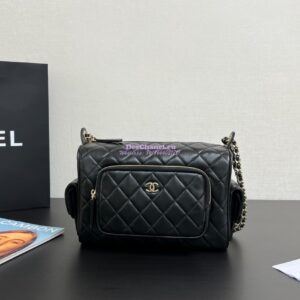 Replica Chanel 24P Medium Camera Case Shiny Crumpled Lambskin AS5156 Black