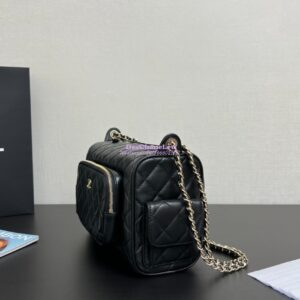 Replica Chanel 24P Medium Camera Case Shiny Crumpled Lambskin AS5156 Black 2