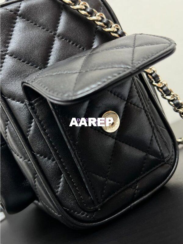 Replica Chanel 24P Medium Camera Case Shiny Crumpled Lambskin AS5156 Black 7