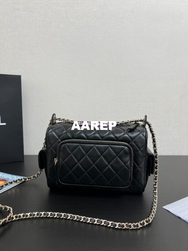 Replica Chanel 24P Medium Camera Case Shiny Crumpled Lambskin AS5156 Black 8