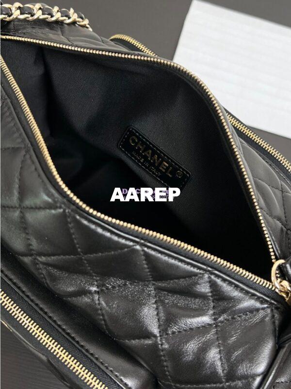 Replica Chanel 24P Medium Camera Case Shiny Crumpled Lambskin AS5156 Black 9