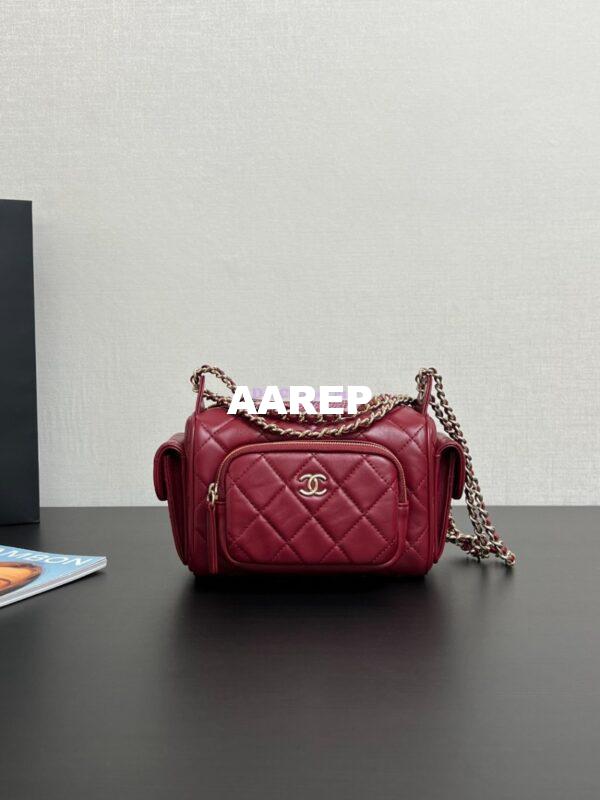 Replica Chanel 24P Small Camera Case Shiny Crumpled Lambskin AS5220 Burgundy 4
