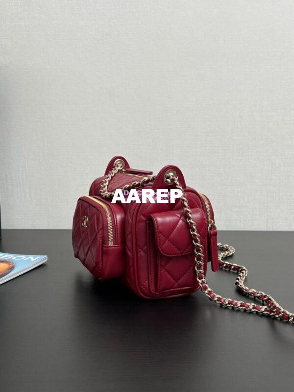 Replica Chanel 24P Small Camera Case Shiny Crumpled Lambskin AS5220 Burgundy 5