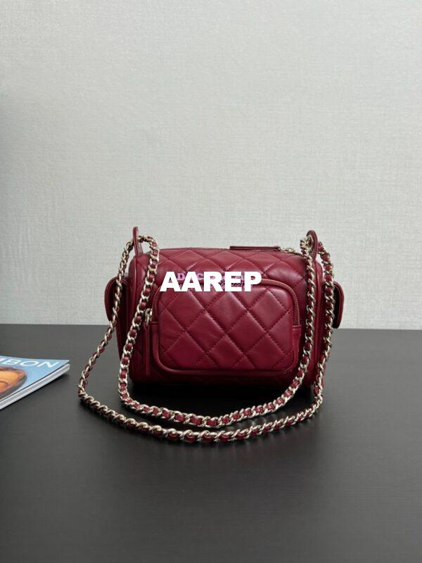 Replica Chanel 24P Small Camera Case Shiny Crumpled Lambskin AS5220 Burgundy 7