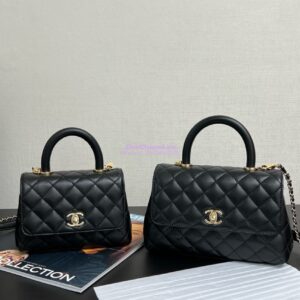 Replica Chanel Mini Coco Handle Bag in Caviar with Edge Stitching AS2215 in Light Gold Hardware Black and calf