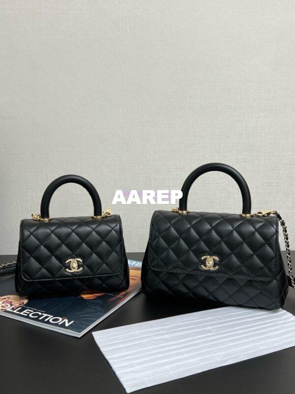 Replica Chanel Mini Coco Handle Bag in Caviar with Edge Stitching AS2215 in Light Gold Hardware Black and calf
