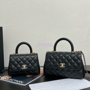 Replica Chanel Mini Coco Handle Bag in Caviar with Edge Stitching AS2215 in Light Gold Hardware Black and calf 2