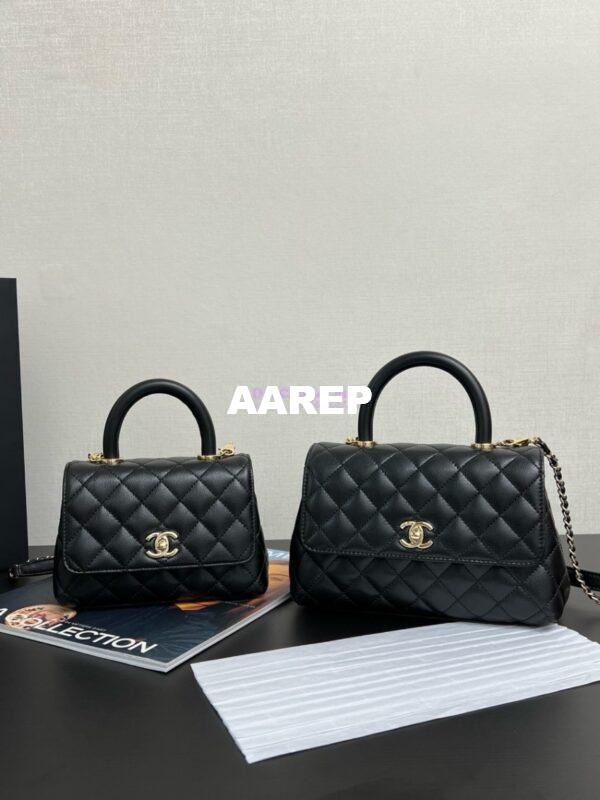 Replica Chanel Mini Coco Handle Bag in Caviar with Edge Stitching AS2215 in Light Gold Hardware Black and calf 2