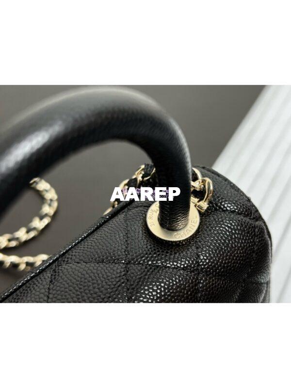 Replica Chanel Mini Coco Handle Bag in Caviar with Edge Stitching AS2215 in Light Gold Hardware Black and calf 5