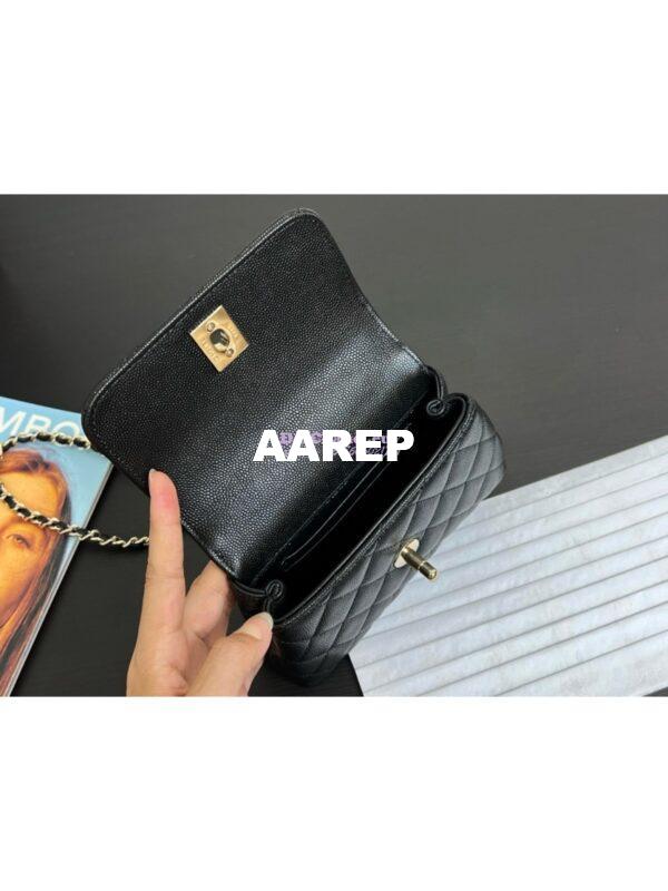 Replica Chanel Mini Coco Handle Bag in Caviar with Edge Stitching AS2215 in Light Gold Hardware Black and calf 6