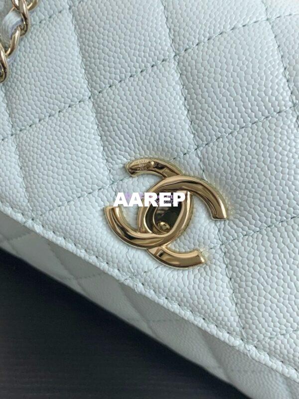 Replica Chanel Mini Coco Handle Bag in Caviar with Edge Stitching AS2215 in Light Gold Hardware Light Blue 5