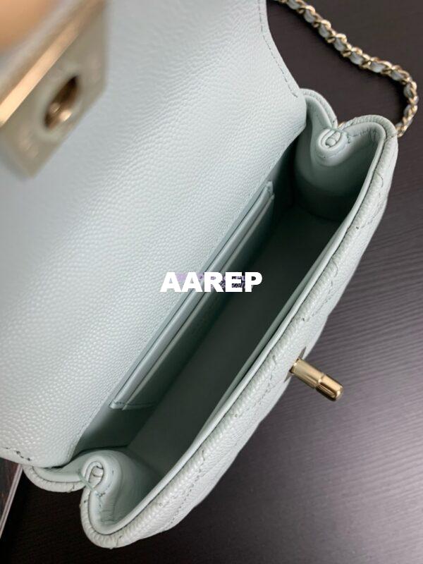Replica Chanel Mini Coco Handle Bag in Caviar with Edge Stitching AS2215 in Light Gold Hardware Light Blue 7