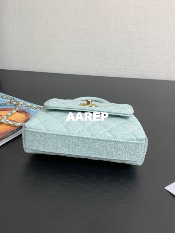 Replica Chanel Mini Coco Handle Bag in Caviar with Edge Stitching AS2215 in Light Gold Hardware Light Blue 8