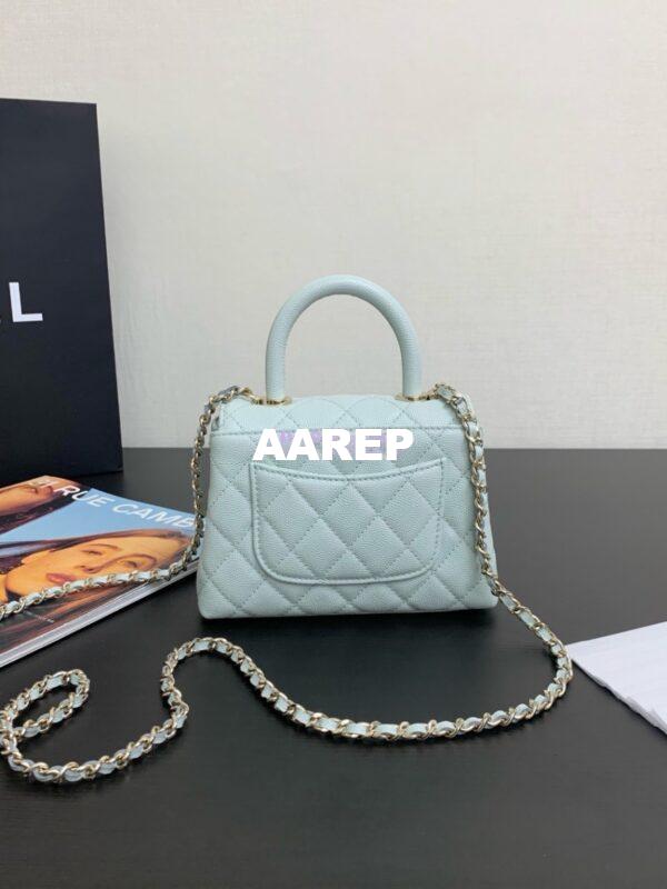 Replica Chanel Mini Coco Handle Bag in Caviar with Edge Stitching AS2215 in Light Gold Hardware Light Blue 9