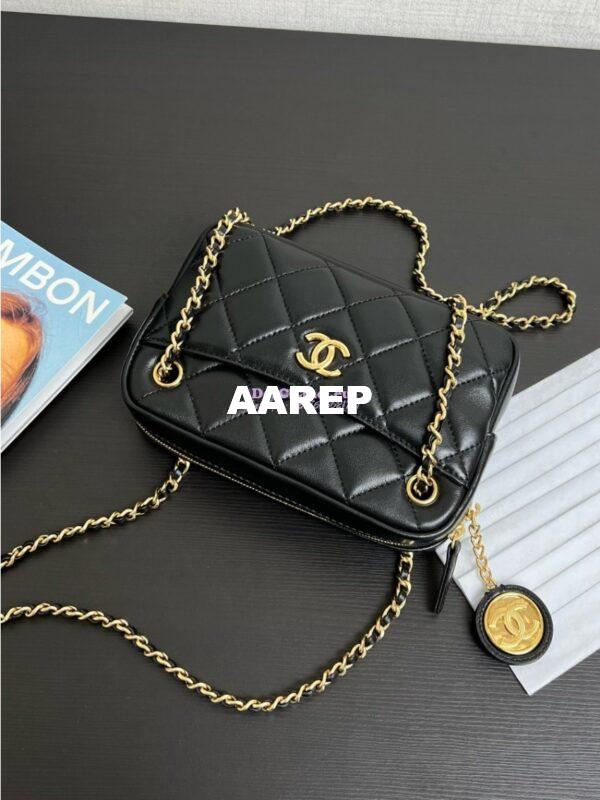 Replica Chanel 24K Mini Camera Case in Shiny Lambskin AS5190 Black