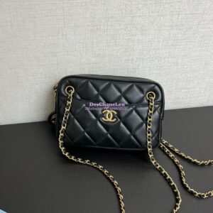 Replica Chanel 24K Mini Camera Case in Shiny Lambskin AS5190 Black 2