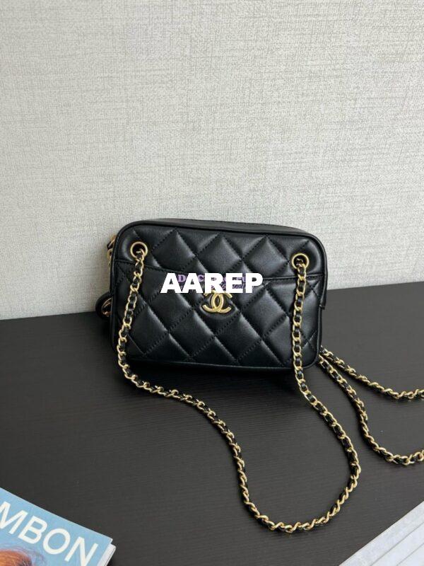 Replica Chanel 24K Mini Camera Case in Shiny Lambskin AS5190 Black 2