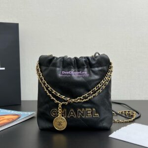 Replica Chanel Mini 22 Handbag Shiny Grained Calfskin, Enamel and Gold Metal AS3980 Black