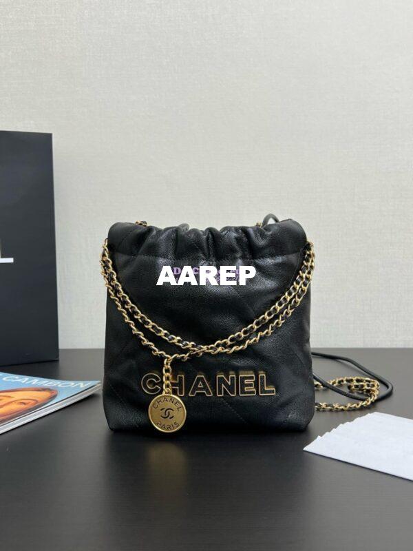 Replica Chanel Mini 22 Handbag Shiny Grained Calfskin, Enamel and Gold Metal AS3980 Black 3