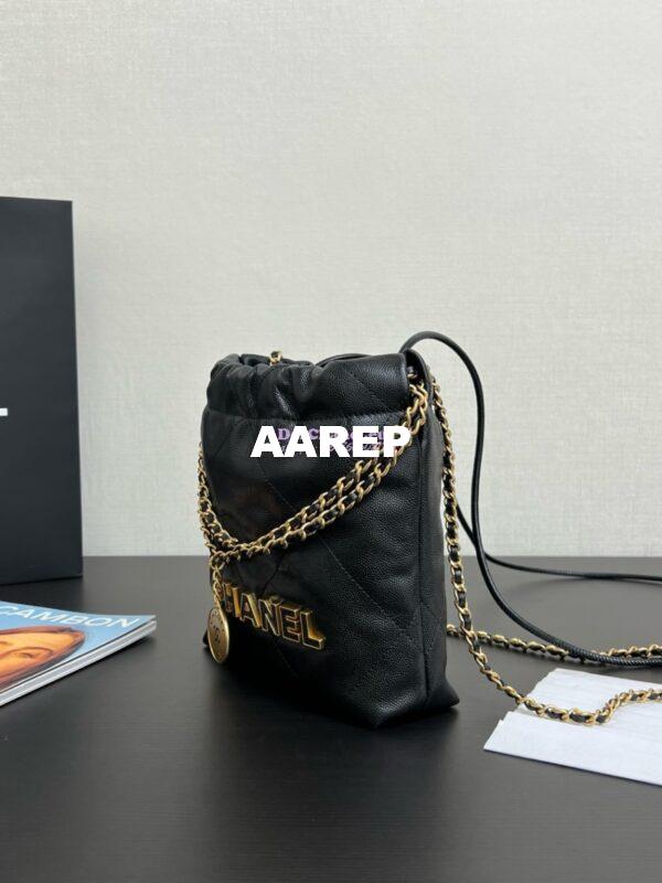 Replica Chanel Mini 22 Handbag Shiny Grained Calfskin, Enamel and Gold Metal AS3980 Black 5
