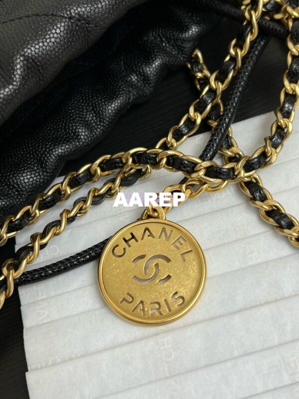 Replica Chanel Mini 22 Handbag Shiny Grained Calfskin, Enamel and Gold Metal AS3980 Black 6