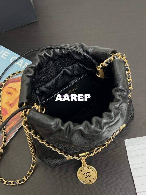 Replica Chanel Mini 22 Handbag Shiny Grained Calfskin, Enamel and Gold Metal AS3980 Black 7