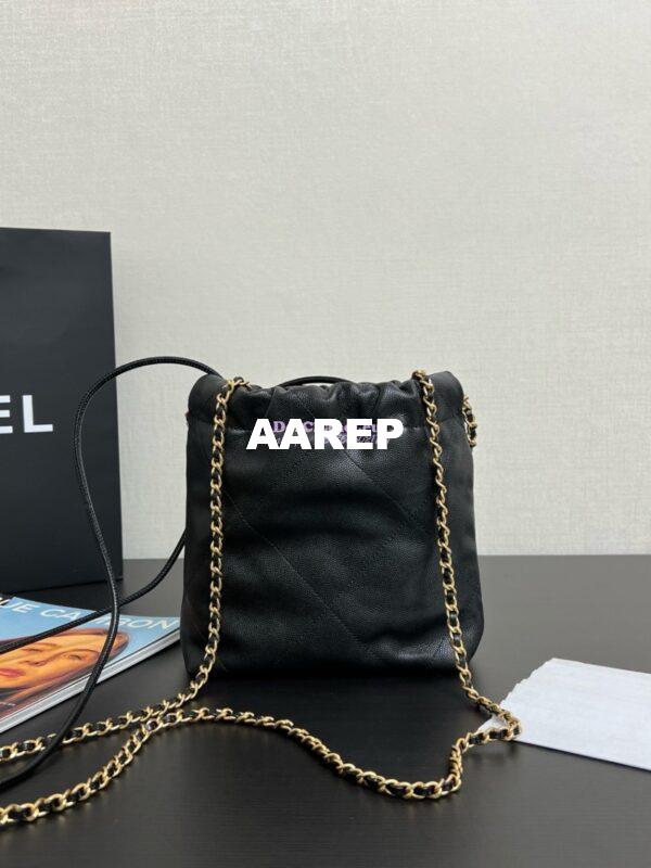 Replica Chanel Mini 22 Handbag Shiny Grained Calfskin, Enamel and Gold Metal AS3980 Black 11