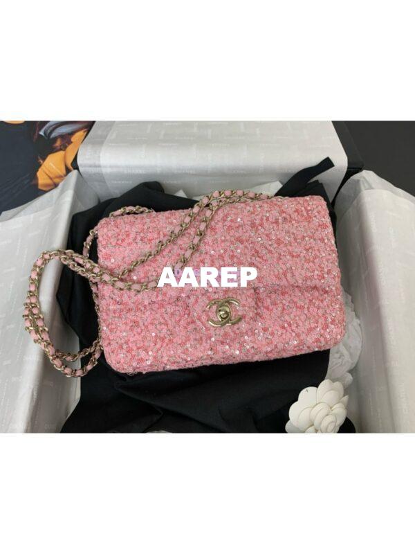 Replica Chanel 24SS Small Flap Bag AS4561 Sequins and Tweed Limited Edition pink 3