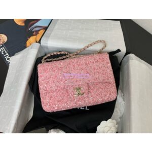 Replica Chanel 24SS Small Flap Bag AS4561 Sequins and Tweed Limited Edition pink 2