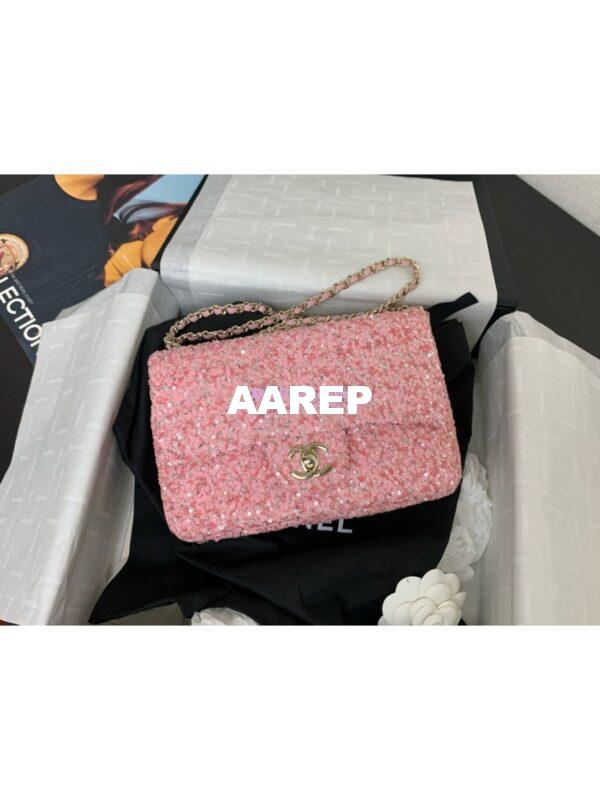 Replica Chanel 24SS Small Flap Bag AS4561 Sequins and Tweed Limited Edition pink 4