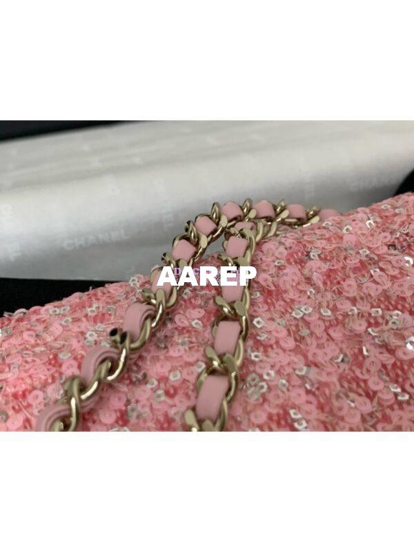 Replica Chanel 24SS Small Flap Bag AS4561 Sequins and Tweed Limited Edition pink 5