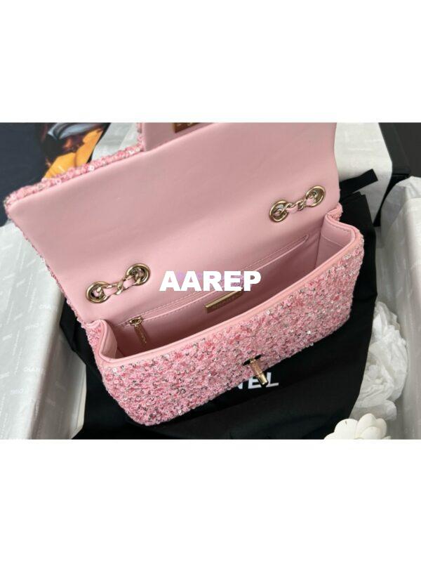 Replica Chanel 24SS Small Flap Bag AS4561 Sequins and Tweed Limited Edition pink 6