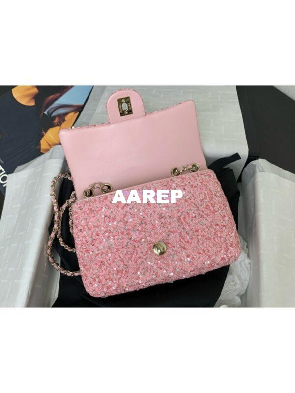 Replica Chanel 24SS Small Flap Bag AS4561 Sequins and Tweed Limited Edition pink 7