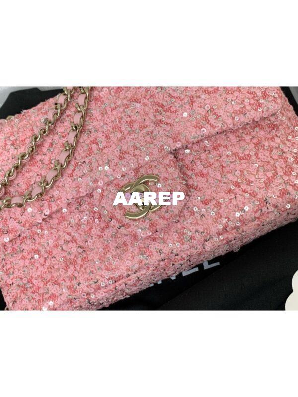 Replica Chanel 24SS Small Flap Bag AS4561 Sequins and Tweed Limited Edition pink 8