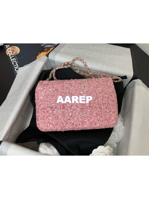 Replica Chanel 24SS Small Flap Bag AS4561 Sequins and Tweed Limited Edition pink 9