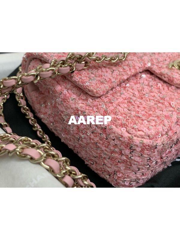 Replica Chanel 24SS Small Flap Bag AS4561 Sequins and Tweed Limited Edition pink 10