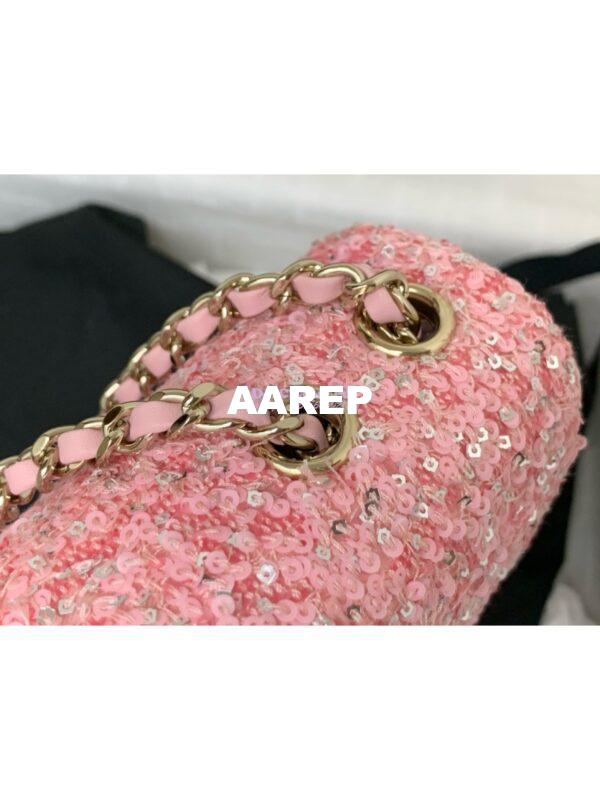 Replica Chanel 24SS Small Flap Bag AS4561 Sequins and Tweed Limited Edition pink 11