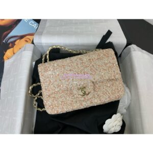Replica Chanel 24SS Small Flap Bag AS4561 Sequins and Tweed Limited Edition Beige