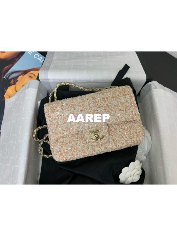 Replica Chanel 24SS Small Flap Bag AS4561 Sequins and Tweed Limited Edition Beige 3
