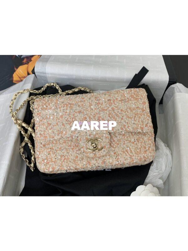 Replica Chanel 24SS Small Flap Bag AS4561 Sequins and Tweed Limited Edition Beige 4