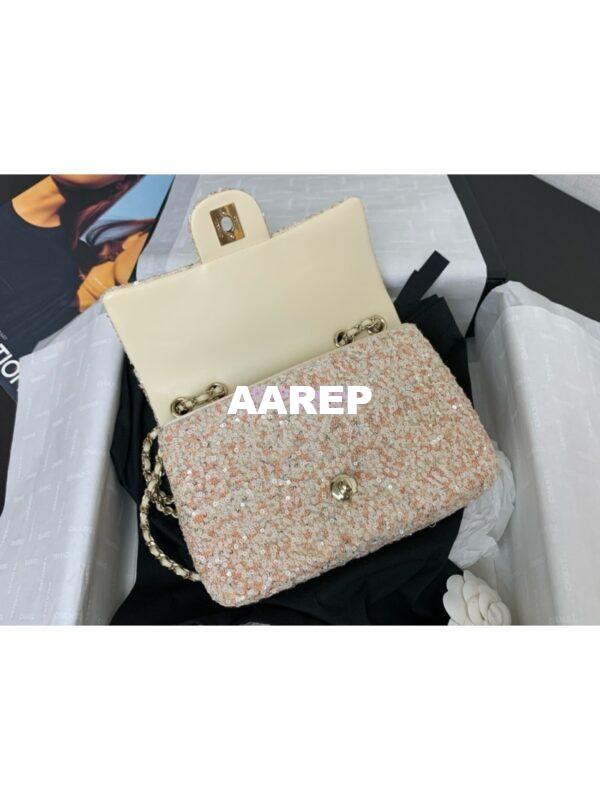 Replica Chanel 24SS Small Flap Bag AS4561 Sequins and Tweed Limited Edition Beige 8