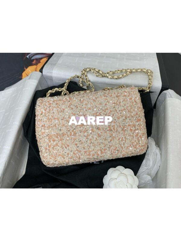 Replica Chanel 24SS Small Flap Bag AS4561 Sequins and Tweed Limited Edition Beige 9