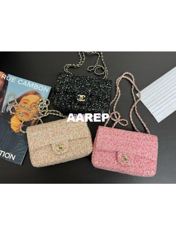 Replica Chanel 24SS Small Flap Bag AS4561 Sequins and Tweed Limited Edition Black 3