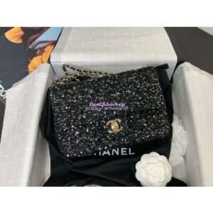 Replica Chanel 24SS Small Flap Bag AS4561 Sequins and Tweed Limited Edition Black 2