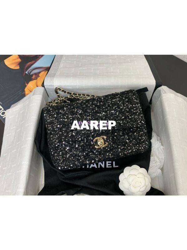 Replica Chanel 24SS Small Flap Bag AS4561 Sequins and Tweed Limited Edition Black 4