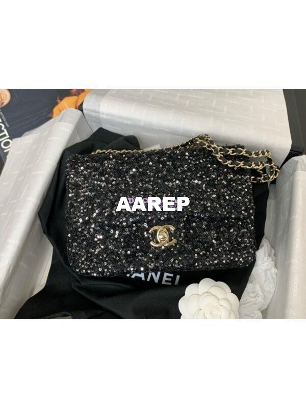 Replica Chanel 24SS Small Flap Bag AS4561 Sequins and Tweed Limited Edition Black 5