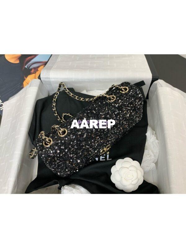 Replica Chanel 24SS Small Flap Bag AS4561 Sequins and Tweed Limited Edition Black 6