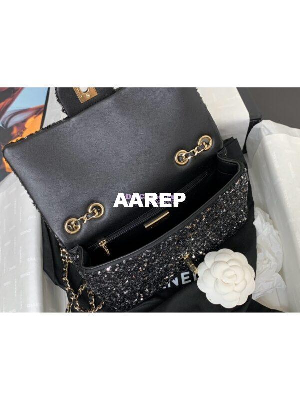 Replica Chanel 24SS Small Flap Bag AS4561 Sequins and Tweed Limited Edition Black 10