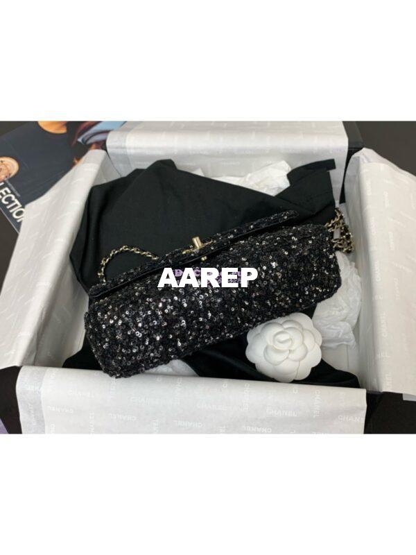 Replica Chanel 24SS Small Flap Bag AS4561 Sequins and Tweed Limited Edition Black 11