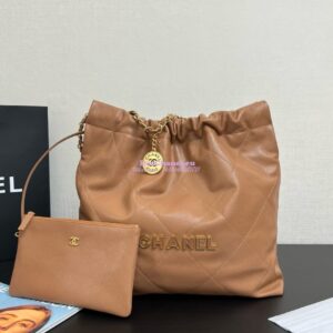 Replica Chanel 22 Handbag Shiny Grained Calfskin and Enamel Metal AS3260 AS3261 Camel